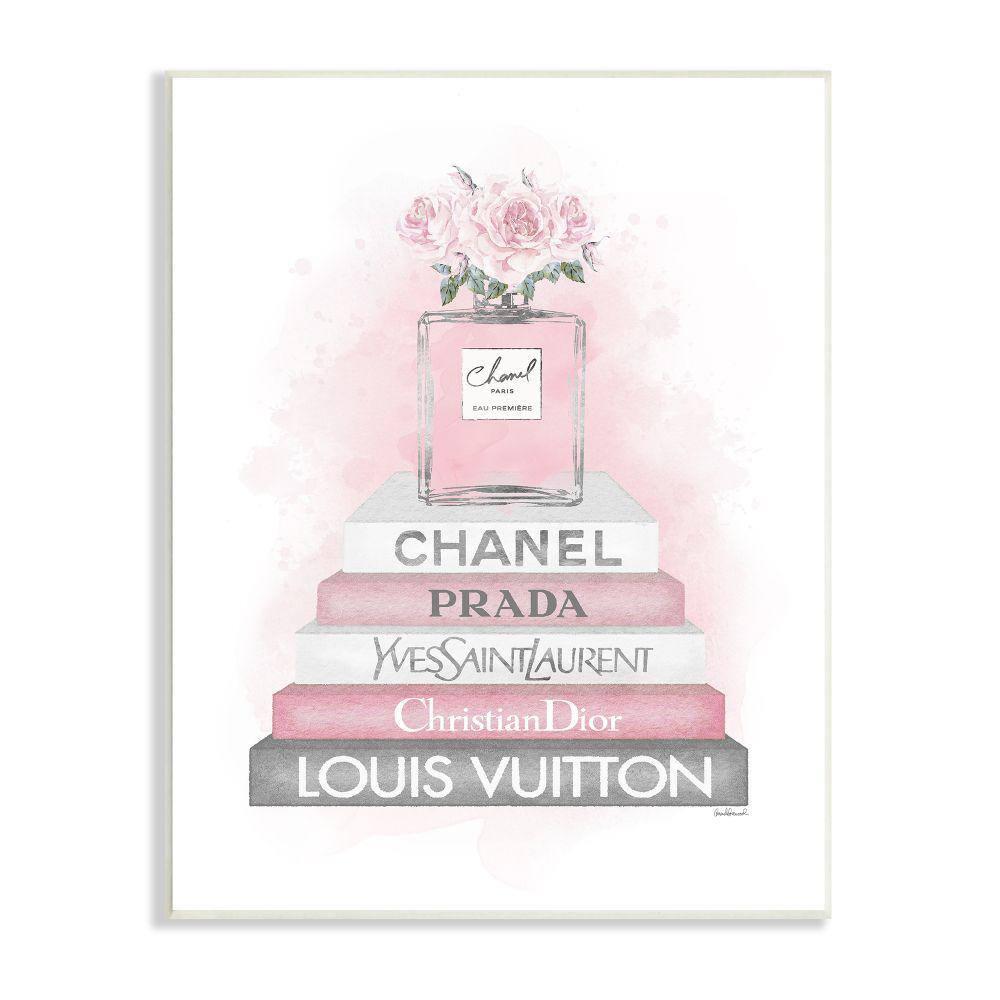 " Pink Roses Perfume Bottle Glam Fashion Bookstack " by Amanda Greenwood Painting Print
