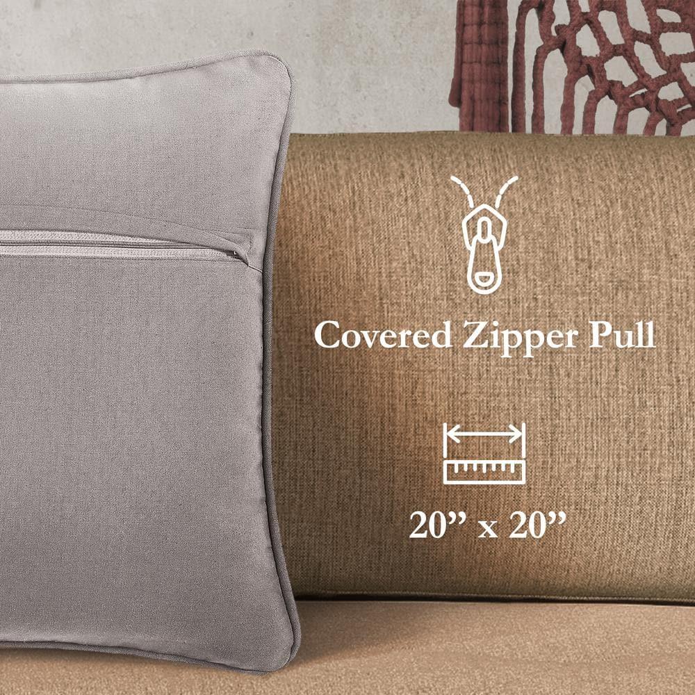 Boho Gray and Beige Cotton Jute Textured Throw Pillow Set
