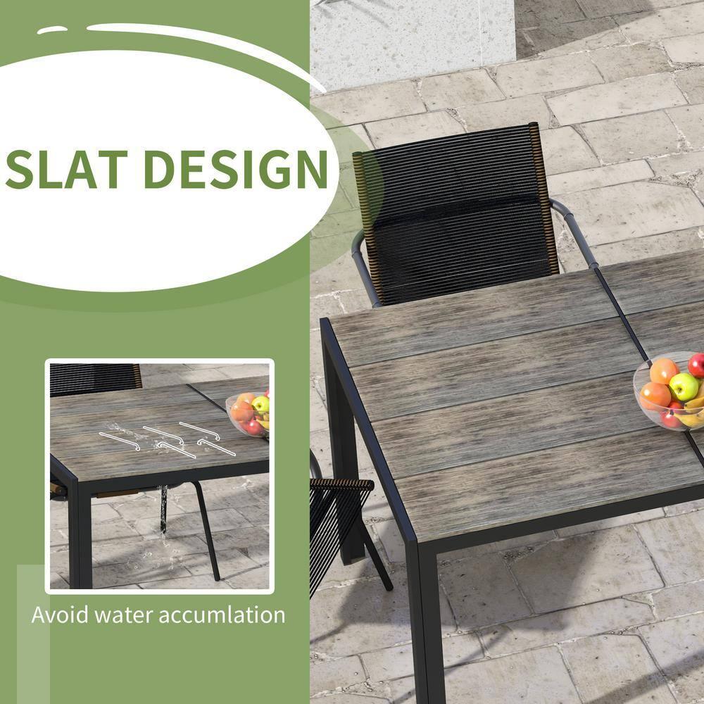 Outsunny Outdoor Dining Table for 6 People, Aluminum Rectangular Patio Table with Faux Wood Tabletop for Backyard, Lawn, 55" x 35.5", Gray