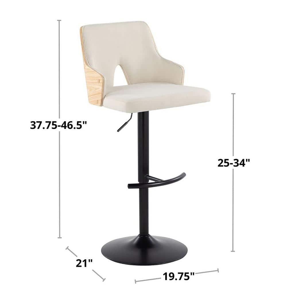 LumiSource Set of 2 Stella Adjustable Swivel Barstools Black/Natural Wood/Cream