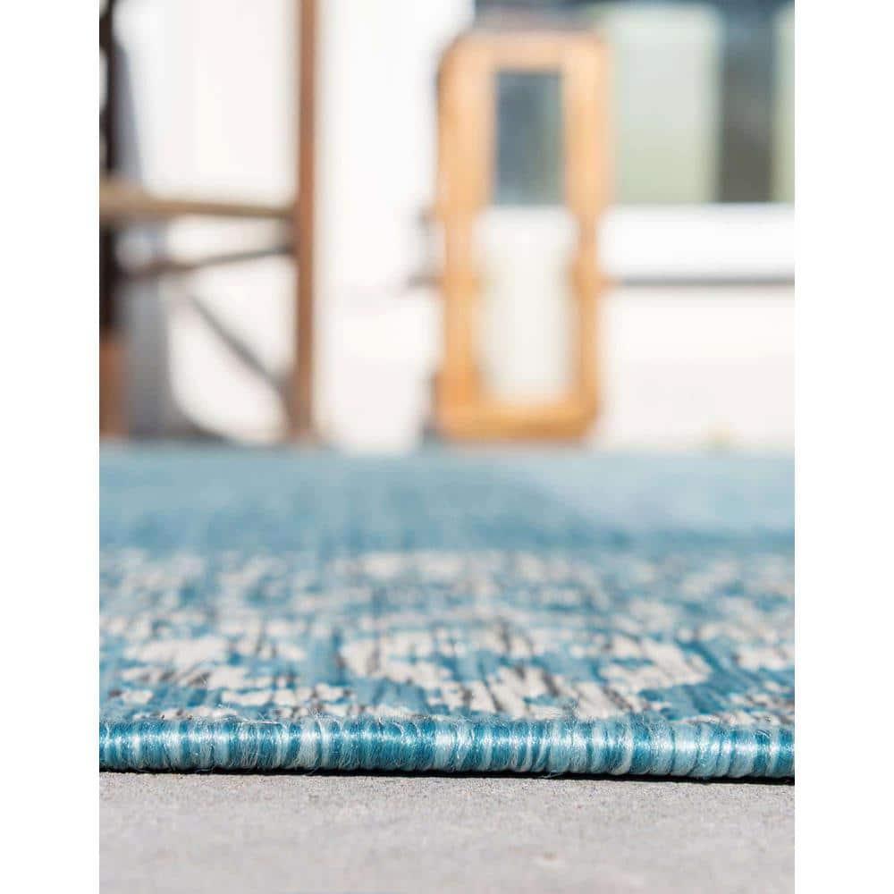 Unique Loom 7' 1 x 10' 0 Rectangle Indoor/Outdoor Border Aqua Area Rug