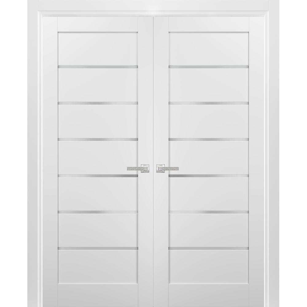 SARTODOORS Quadro Frosted Glass French White Doors with Installation Hardware Kit