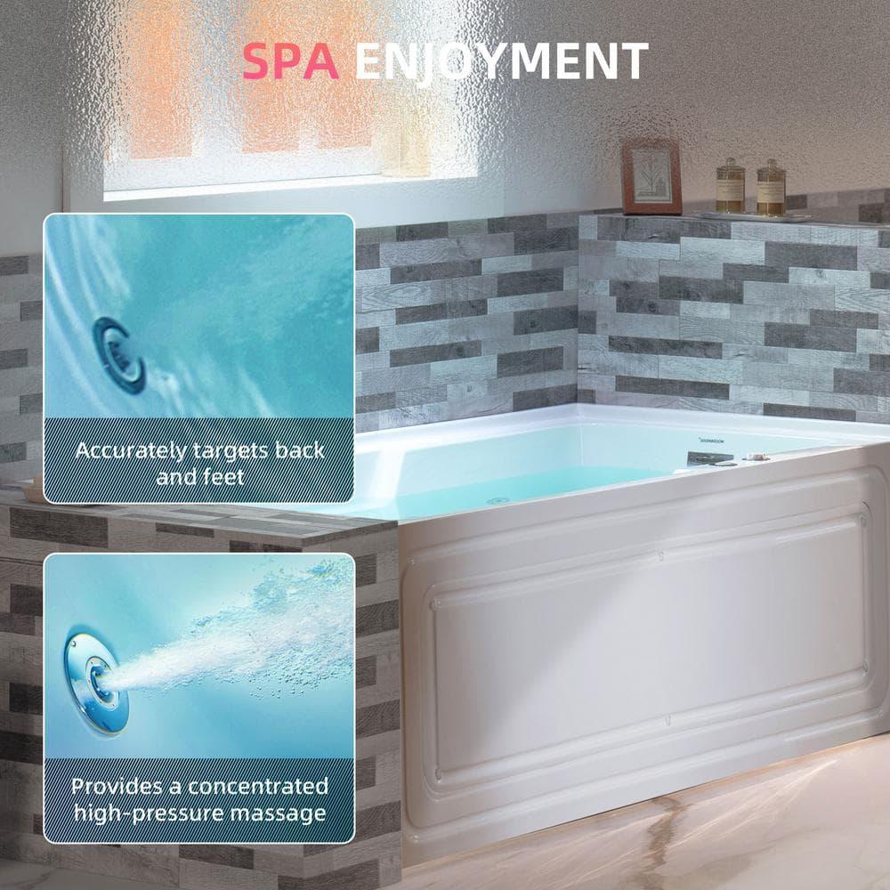 60" x 30" Whirlpool Heated Rectangular Alcove Acrylic Bathtub with Chrome/Matte Black Drain and Overflow