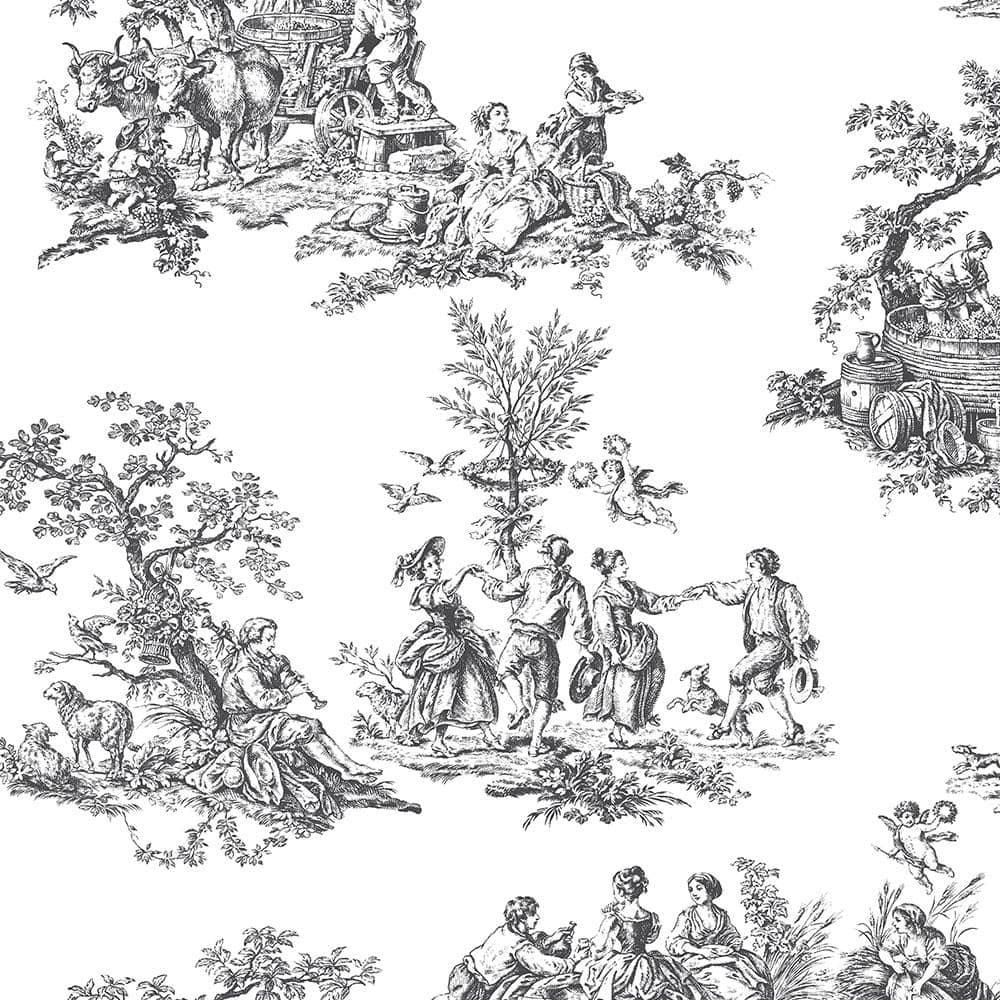 Victorian Black and White Pre-pasted Vinyl Wallpaper Roll