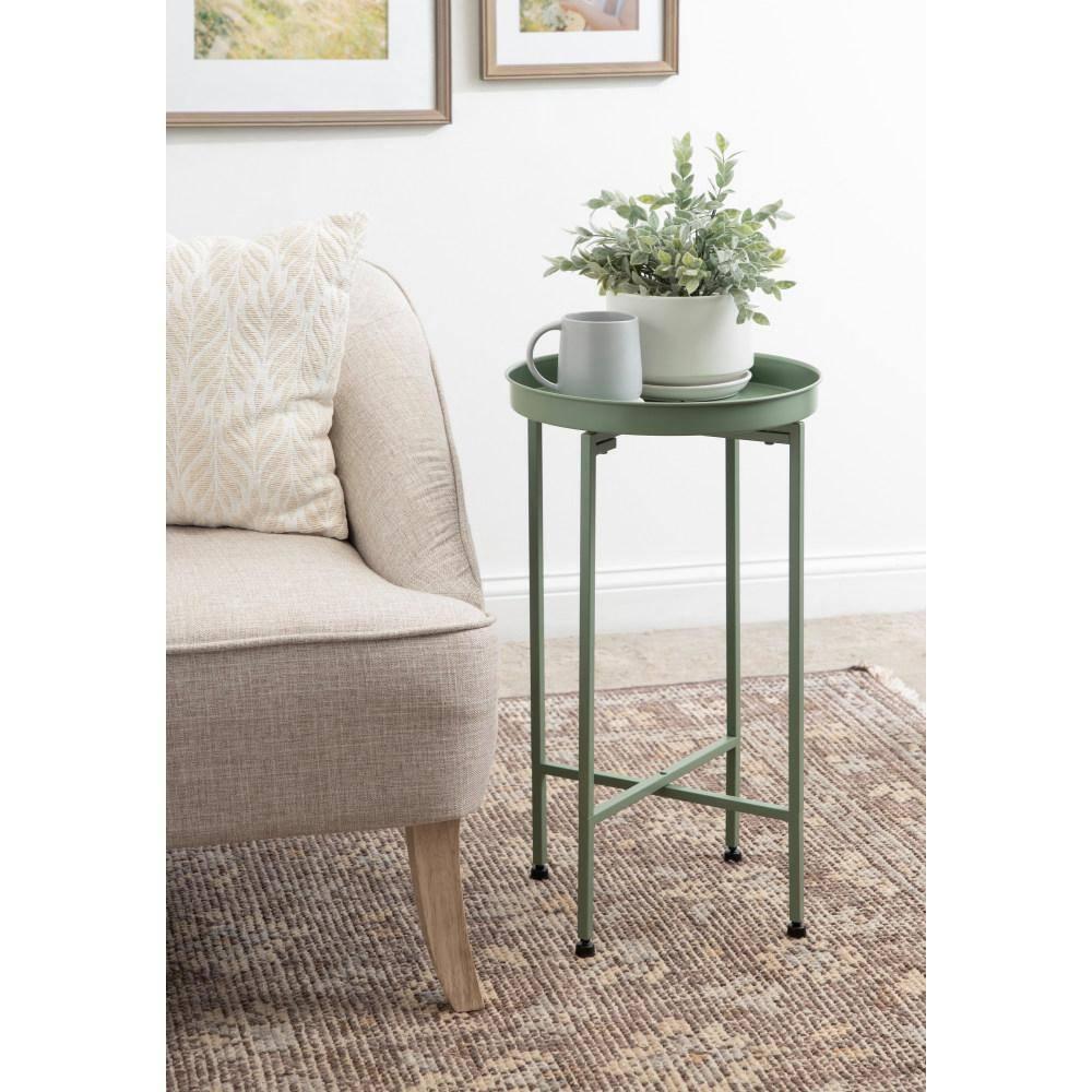 Kate and Laurel Deliah Round Metal Tea Table, 14.25x14.25x25.75, Green