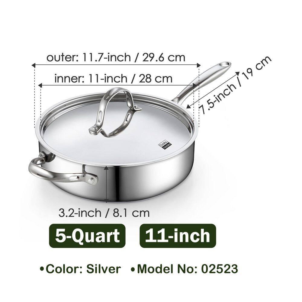 Cooks Standard Cooks Standard Classic 5 QT 11 inch Stainless Steel Saute Pan Frying Pan Skillet with Lid