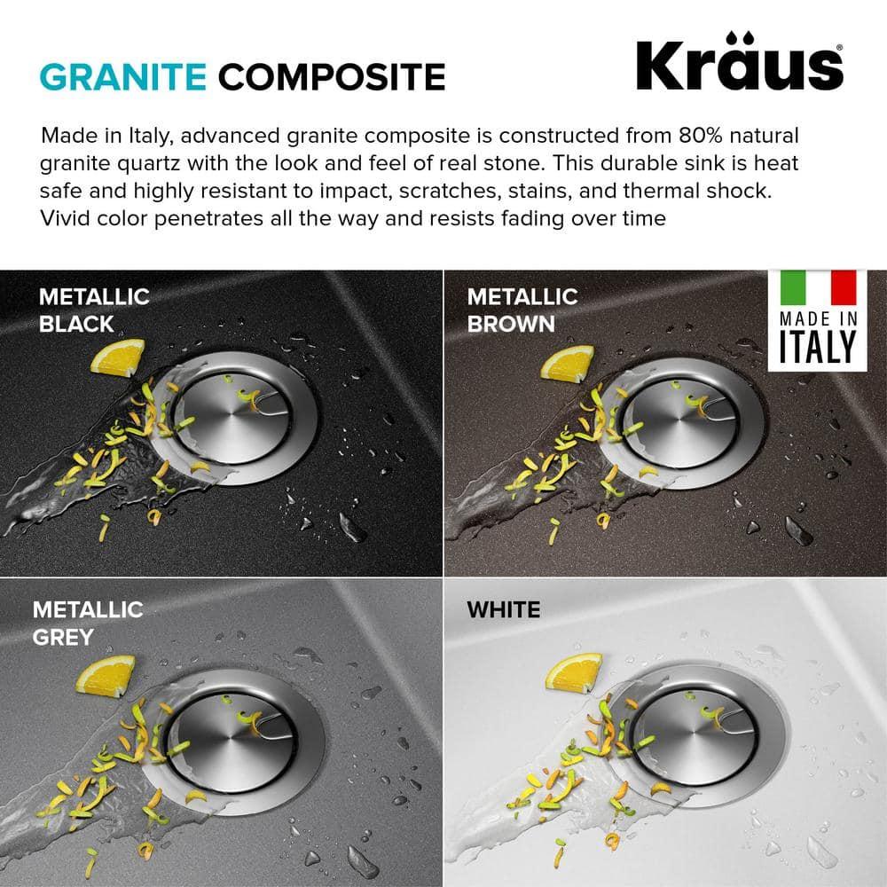KRAUS Bellucci 28” Granite Workstation Drop In Top Mount Single Bowl Kitchen Sink with Accessories