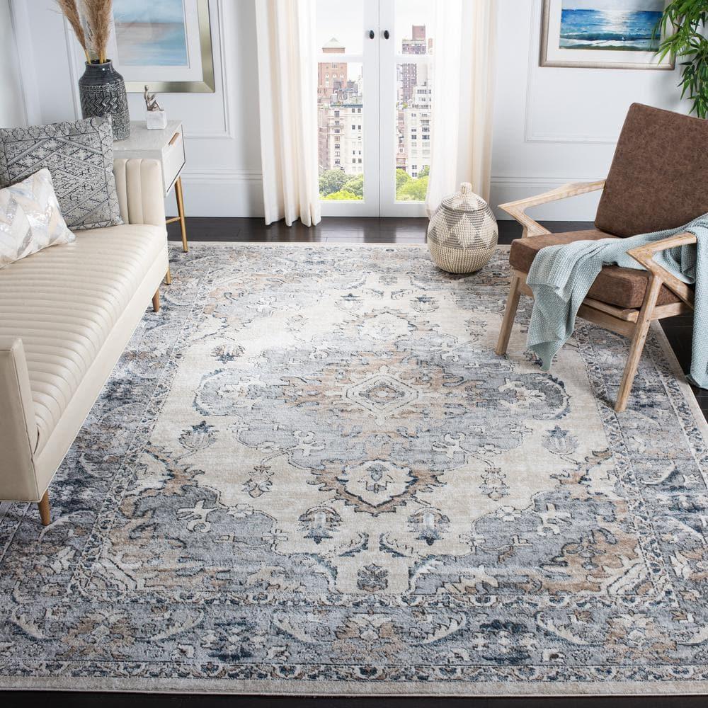 SAFAVIEH Oregon Ethelinda Floral Bordered Area Rug, Beige/Grey, 9' x 12'