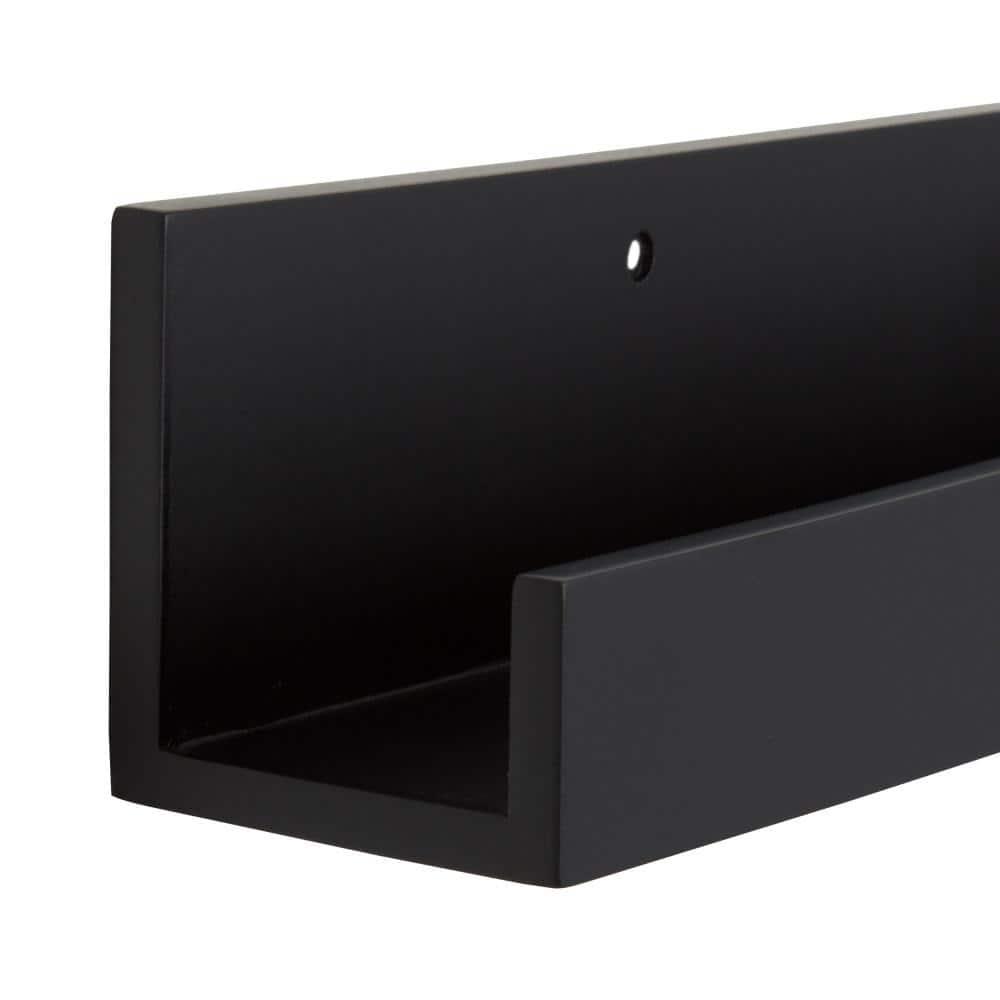 Wood Floating Wall Shelf Picture Frame Holder Ledge, Black