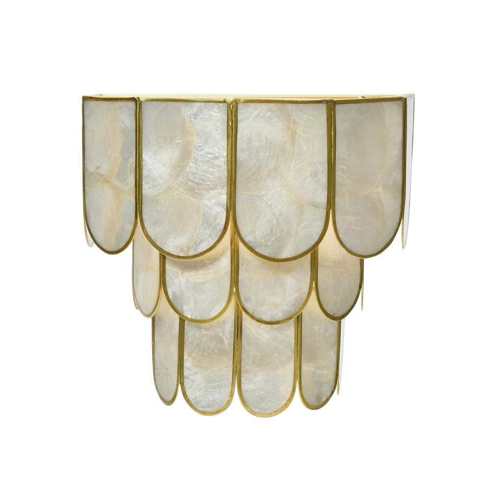 Storied Home 4-Tier Capiz and Metal Wall Sconce: ETL & UL Listed, 1-Way On Off, No Battery Required