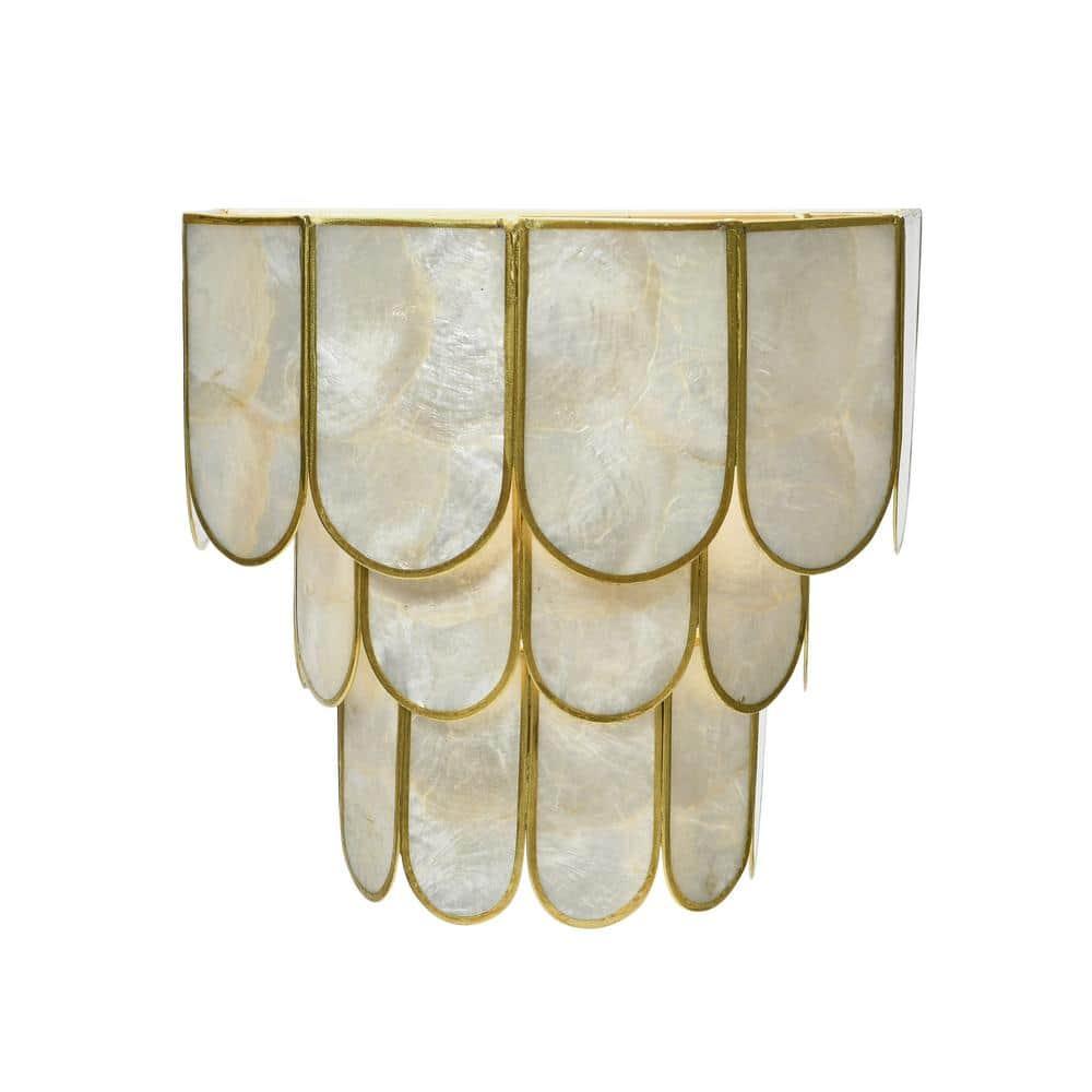 Storied Home 4-Tier Capiz and Metal Wall Sconce: ETL & UL Listed, 1-Way On Off, No Battery Required