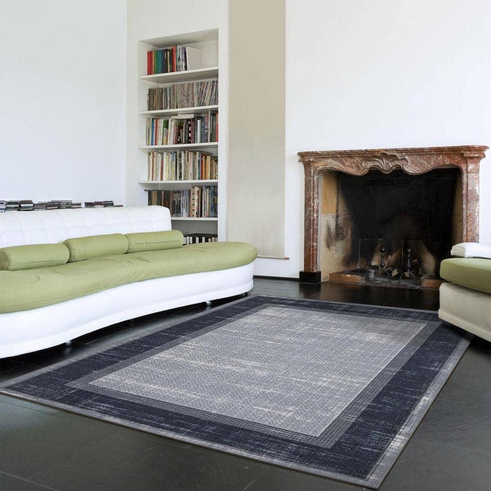 Non-Slip Bordered Area Rug For Living Room, Hallway Runner, Entryway Rug