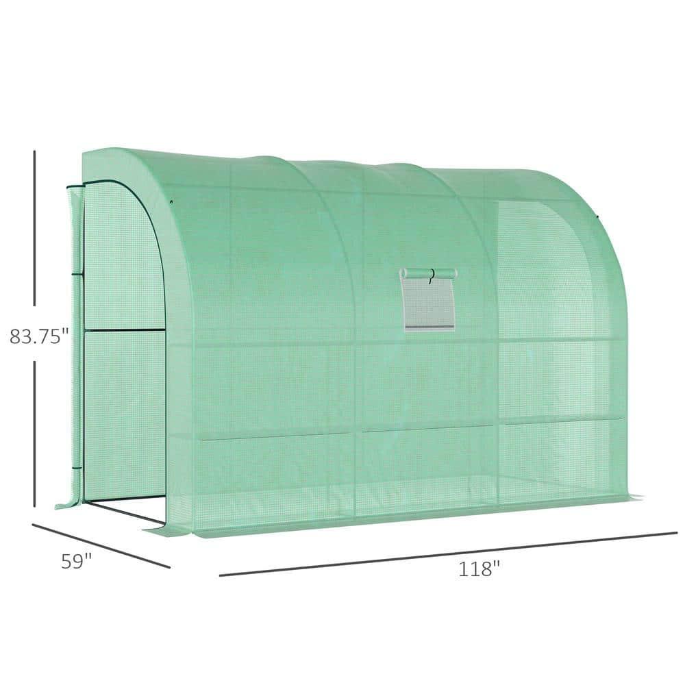 Outsunny 118" x 59" x 83.75" Outdoor Walk-In Greenhouse, Plant Nursery with Roll-up Window, PE Cover, and 3-Tier Wire Shelves, Green