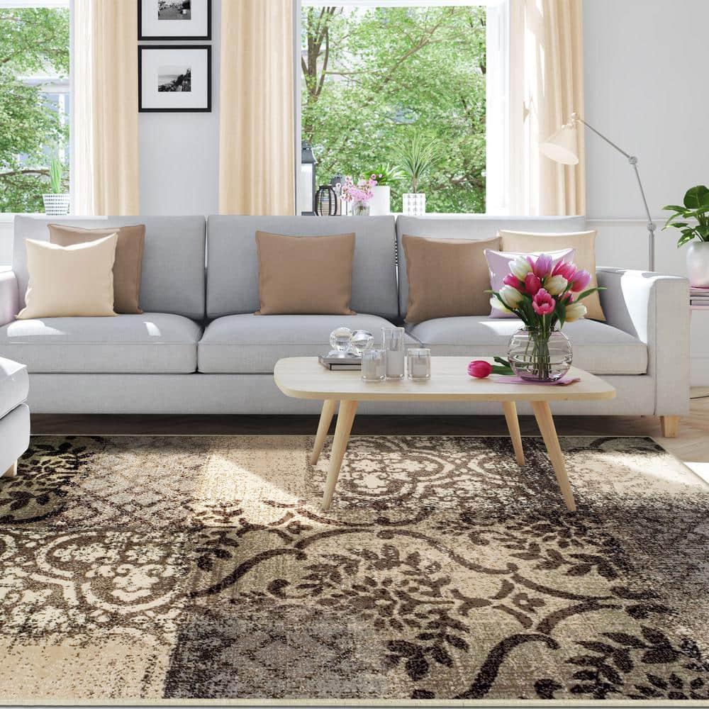 Bristol Abstract Damask Indoor Area Rug by Blue Nile Nills - 8' x 10', Beige-Brown