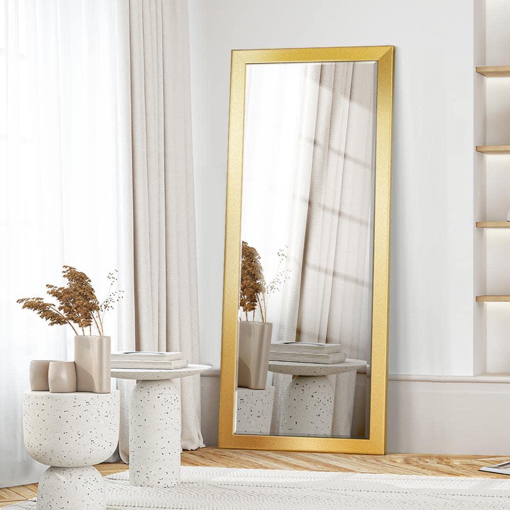 25 in. W x 61 in. H Framed Rectangle Beveled Edge Wood Full Length Mirror in Solid Gold