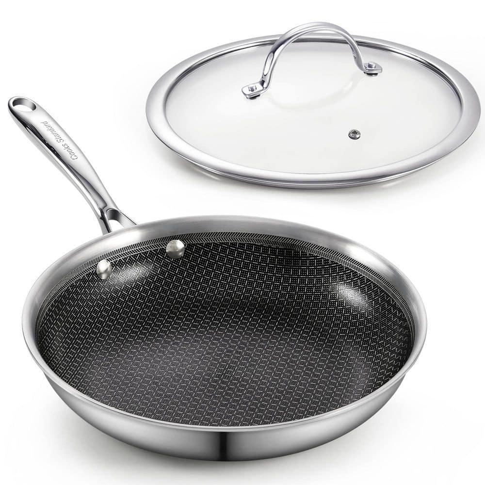 Cooks Standard Hybrid Nonstick Frying Pan, 12-Inch Skillet, Multi-Ply Clad Stainless Steel Fry Pan with Tempered Glass Lids, Oven Safe, Compatible with All Stovetops