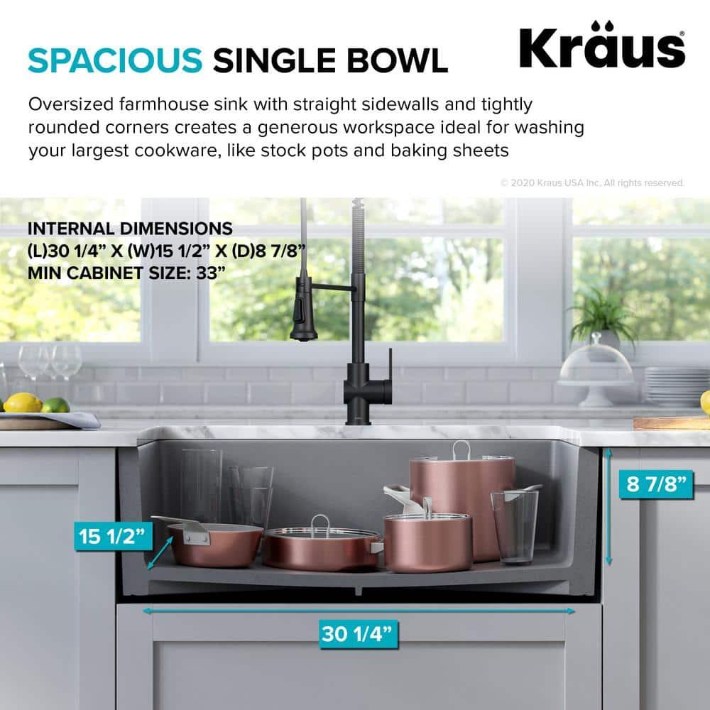 KRAUS Turino™ 33" L Farmhouse Reversible Apron Front Fireclay Single Bowl Kitchen Sink