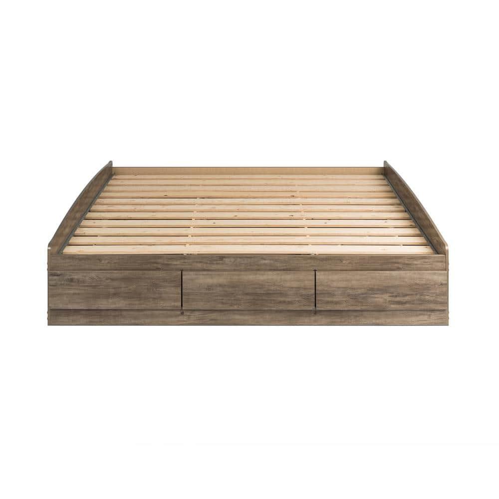 King Mate's Platform Storage Bed with 6 Drawers Drifted Gray - Prepac: King-Sized, No Box Spring Needed