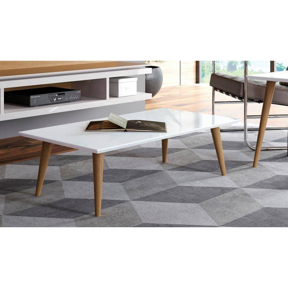 11.81" Utopia High Gloss White Coffee Table with Splayed Legs - Manhattan Comfort: Mid-Century Modern Design