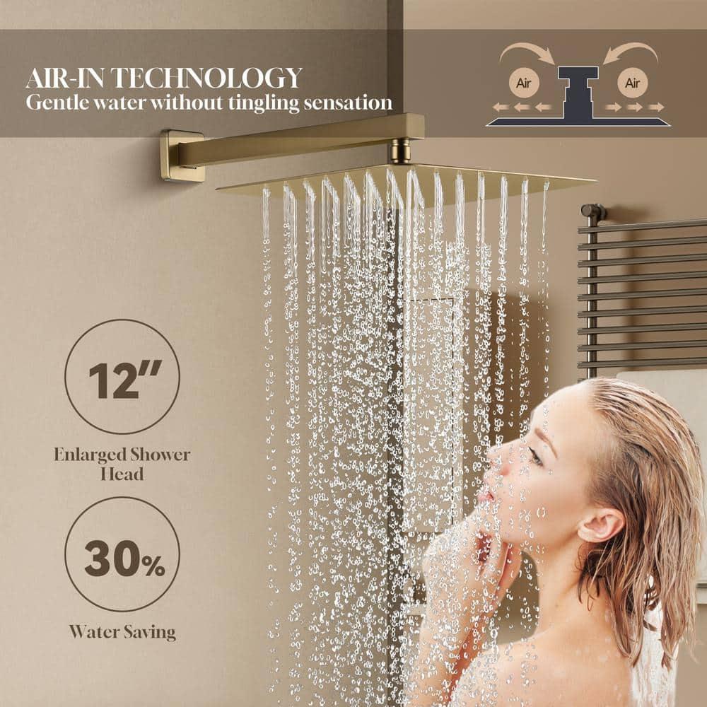CASAINC M6001-A-12-BG Revitalize 12 Inch Luxury Thermostatic Complete Shower System with Rough-in Valve