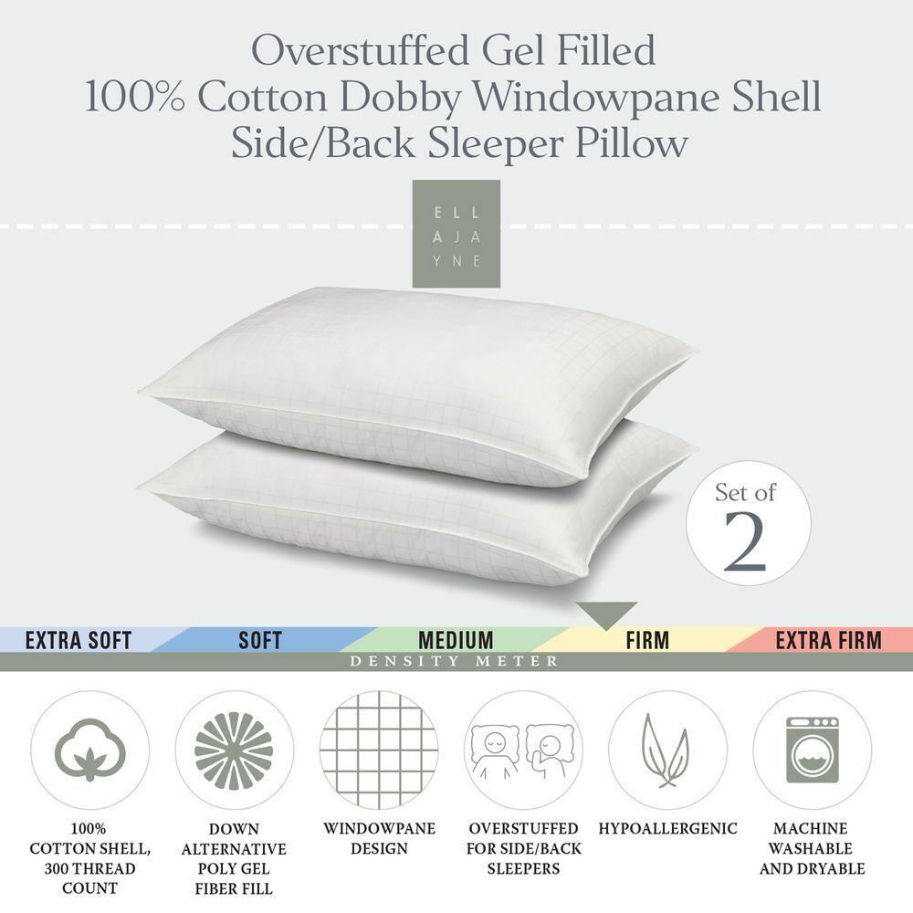Ella Jayne 100% Cotton Dobby-Box Shell Firm Back/Side Sleeper Down Alternative Pillow, Set of 2 - Standard