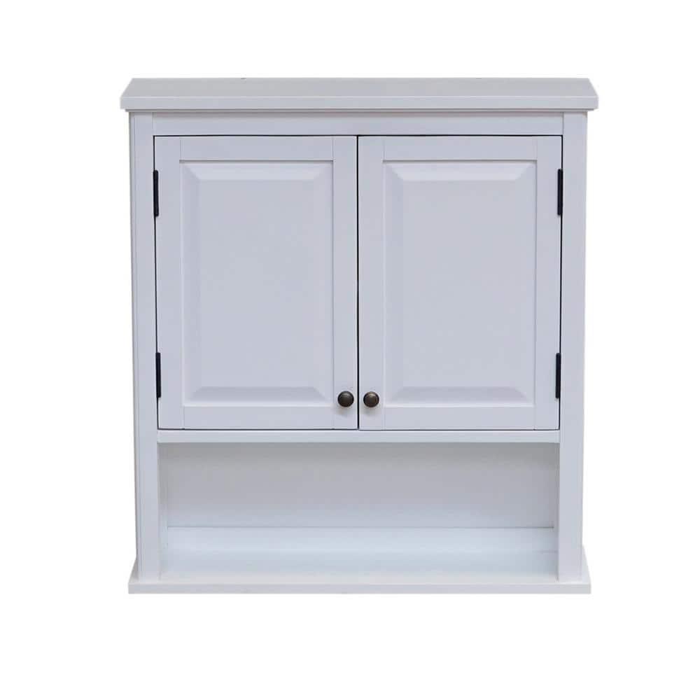 Dorset Wall Mounted Bath Storage Cabinet with Two Doors and Open Shelf White - Alaterre Furniture: Hardwood Medicine Cabinet, Adjustable Shelf