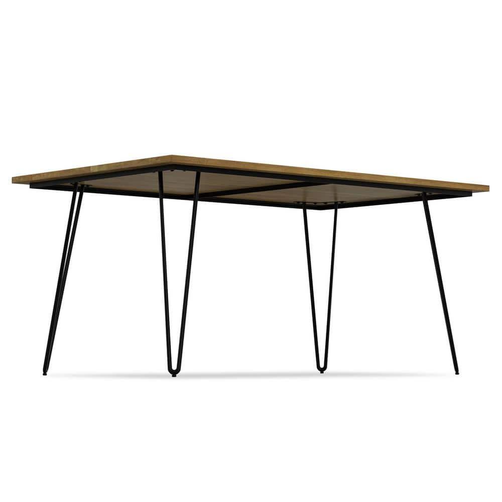 Hunter 66"W Solid Mango Wood Dining Table, Industrial Style with Hairpin Legs, Seats 6
