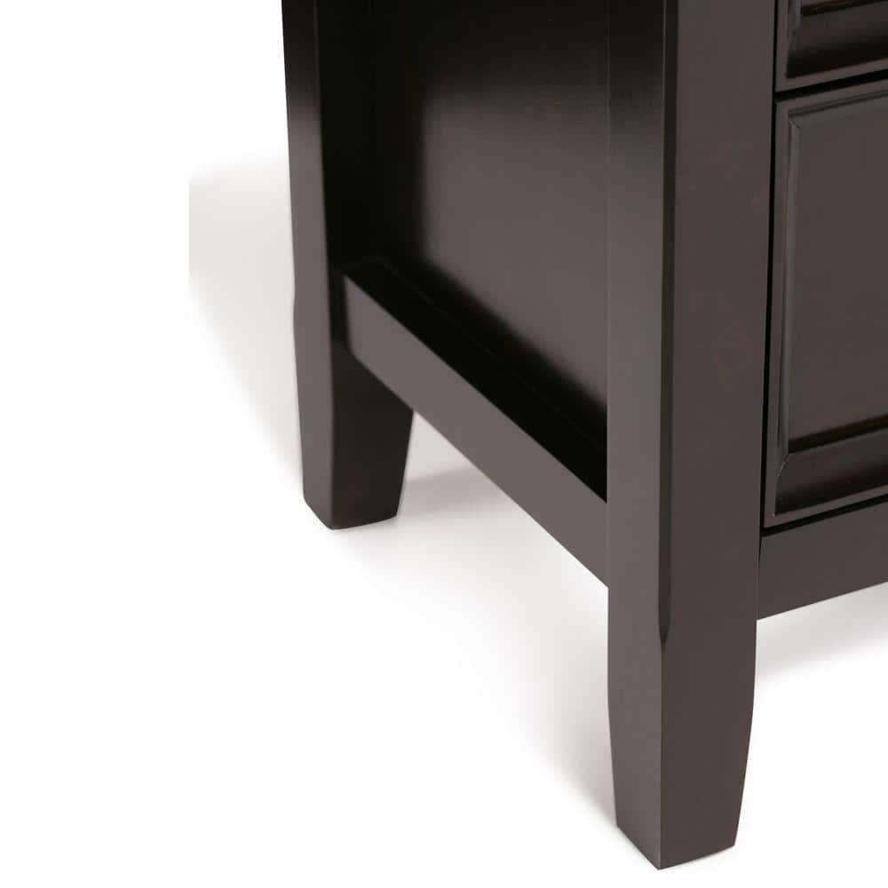Simpli Home Amherst 32"W Solid Wood 2-Shelf Low Storage Cabinet with Adjustable Shelves and Tapered Legs