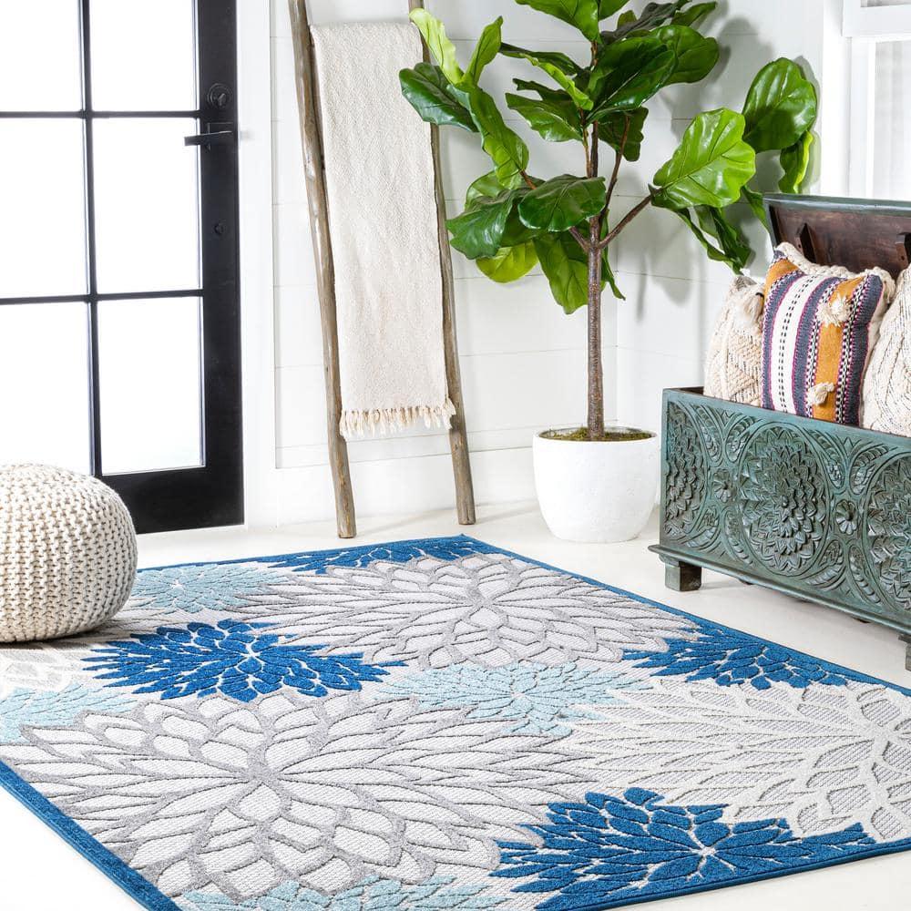 3'x5' Minori Floral Indoor/Outdoor Area Rug, Blue/Gray - JONATHAN Y
