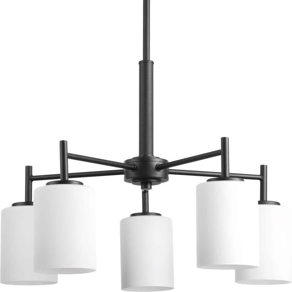 Progress Lighting Replay 5-Light Chandelier, Brushed Nickel, White Glass Shades