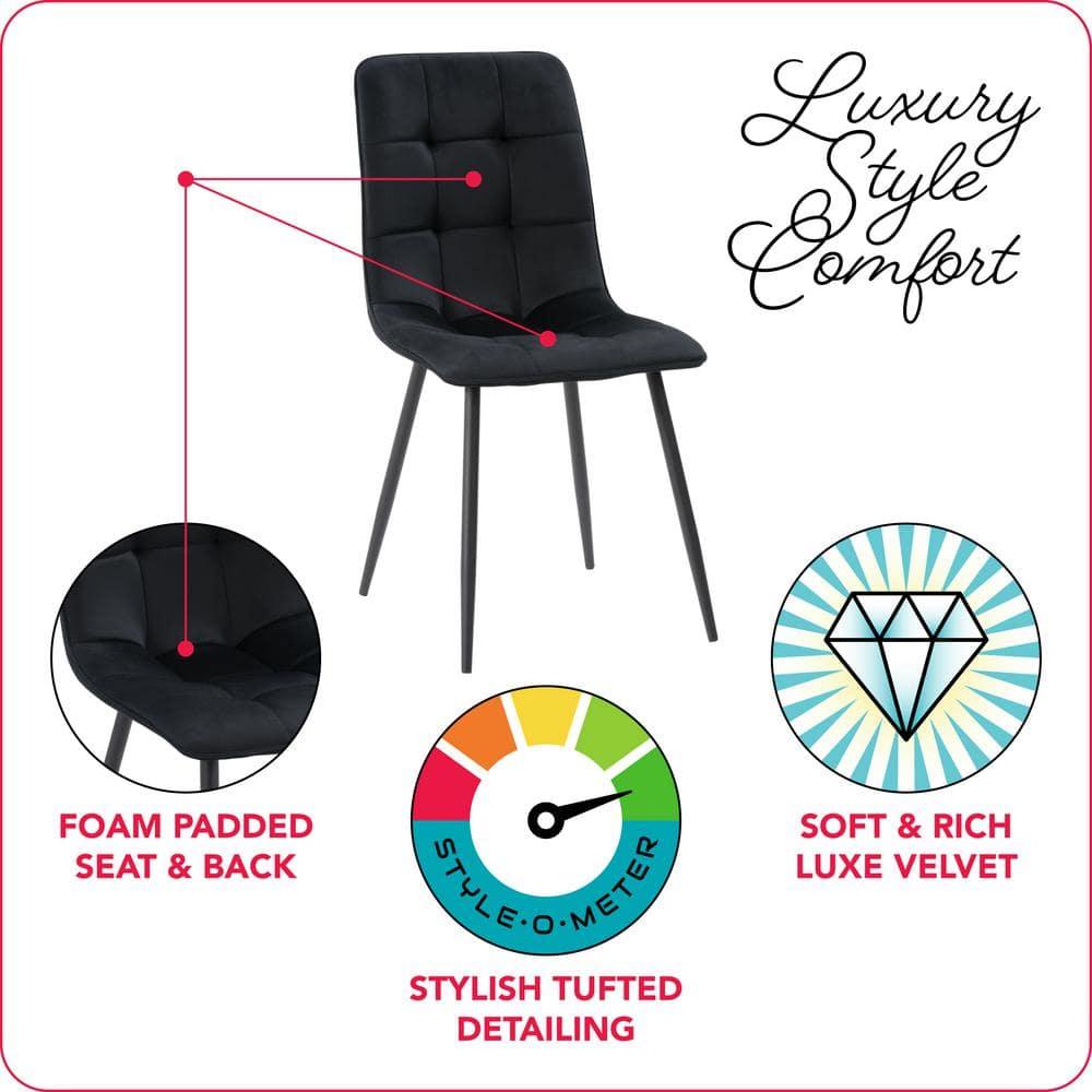 CorLiving Nash Modern Black Velvet Upholstered Dining Chair Set of 2 - Dining Room Chairs, Kitchen Chairs, Side Chairs for Dining Table - Stylish Chair Set for Kitchen & Dining Room