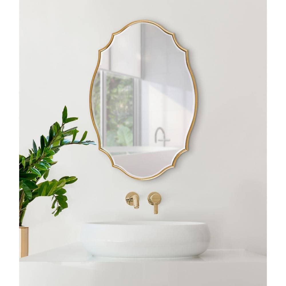 Kate and Laurel Leanna Modern Scalloped Wall Mirror, 18 x 24, Gold, Glam Oval Mirror for Wall