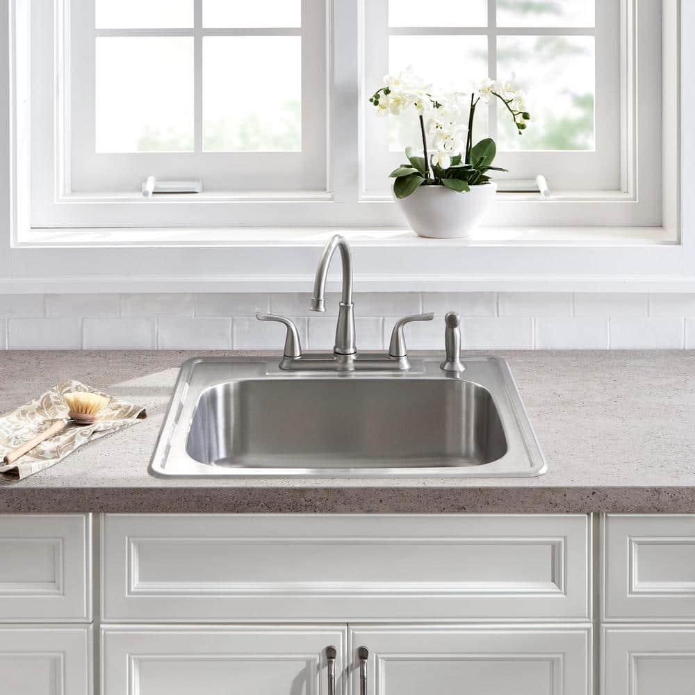 Spot Resist Stainless Dual-Handle Kitchen Faucet with Side Sprayer