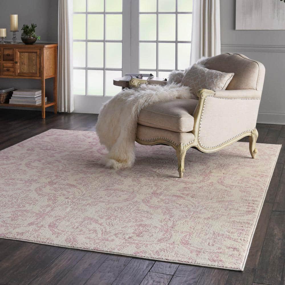 Jubilant JUB09 Area Rug Farmhouse Vintage Damask By Nourison Ivory/Pink 7' x 10'
