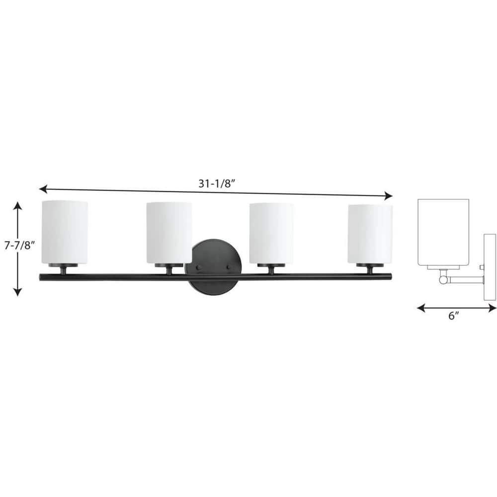 Progress Lighting Replay 4-Light Bath Vanity, Textured Black, Porcelain Shade