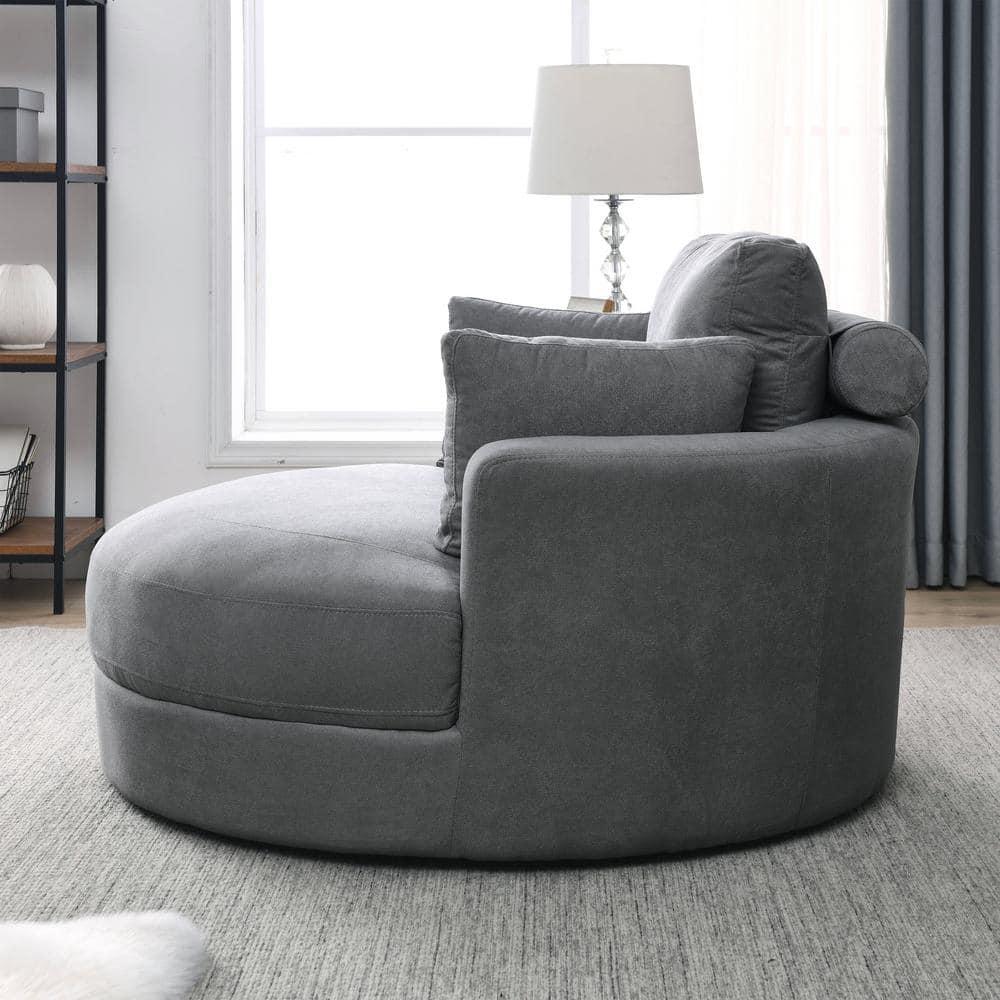 Modern 51" Oversized Swivel Accent Barrel Chair with Storage Ottoman, Club Big Round Cuddle Chair Sofa Lounge for Living Room Hotel Corner Reading (Linen Dark Gray)