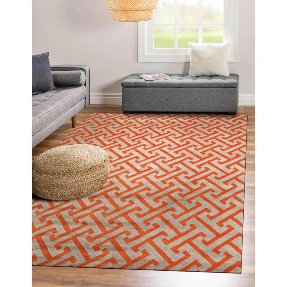 Handmade Gray Geometric Wool Round Rug, 8' Diameter