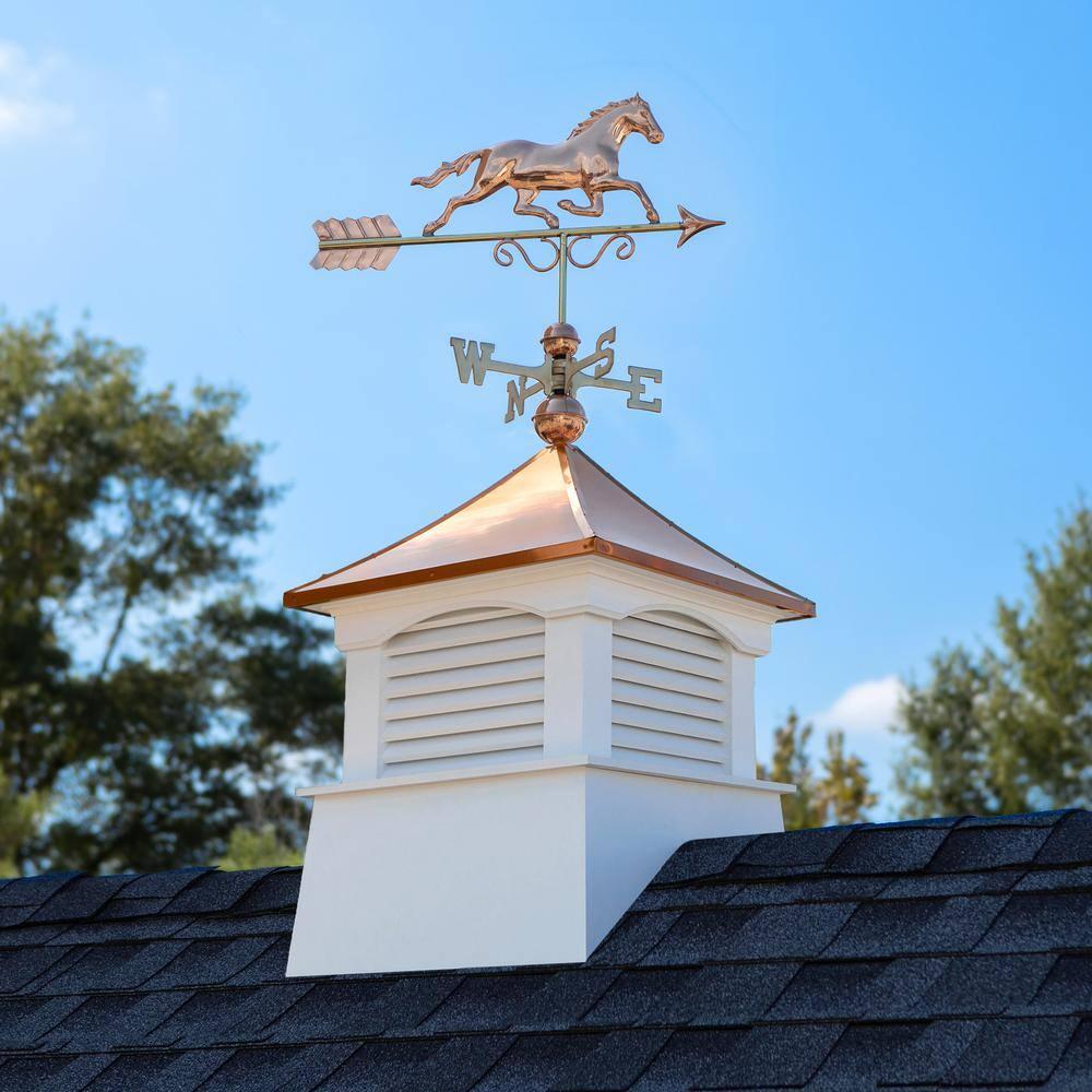 26 in. x 26 in. x 59 in. Coventry Vinyl Cupola with Copper Horse Weathervane