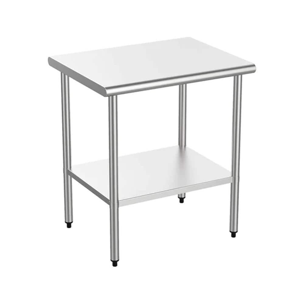 ROVSUN 30'' x 24'' Stainless Steel Table for Prep & Work, Metal Table with Undershelf for Kitchen Restaurant, Home