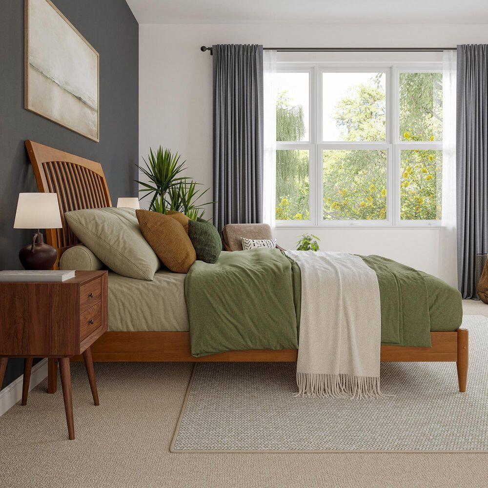 AFI Orleans Queen Solid Wood Low Profile Sleigh Platform Bed, Light Toffee