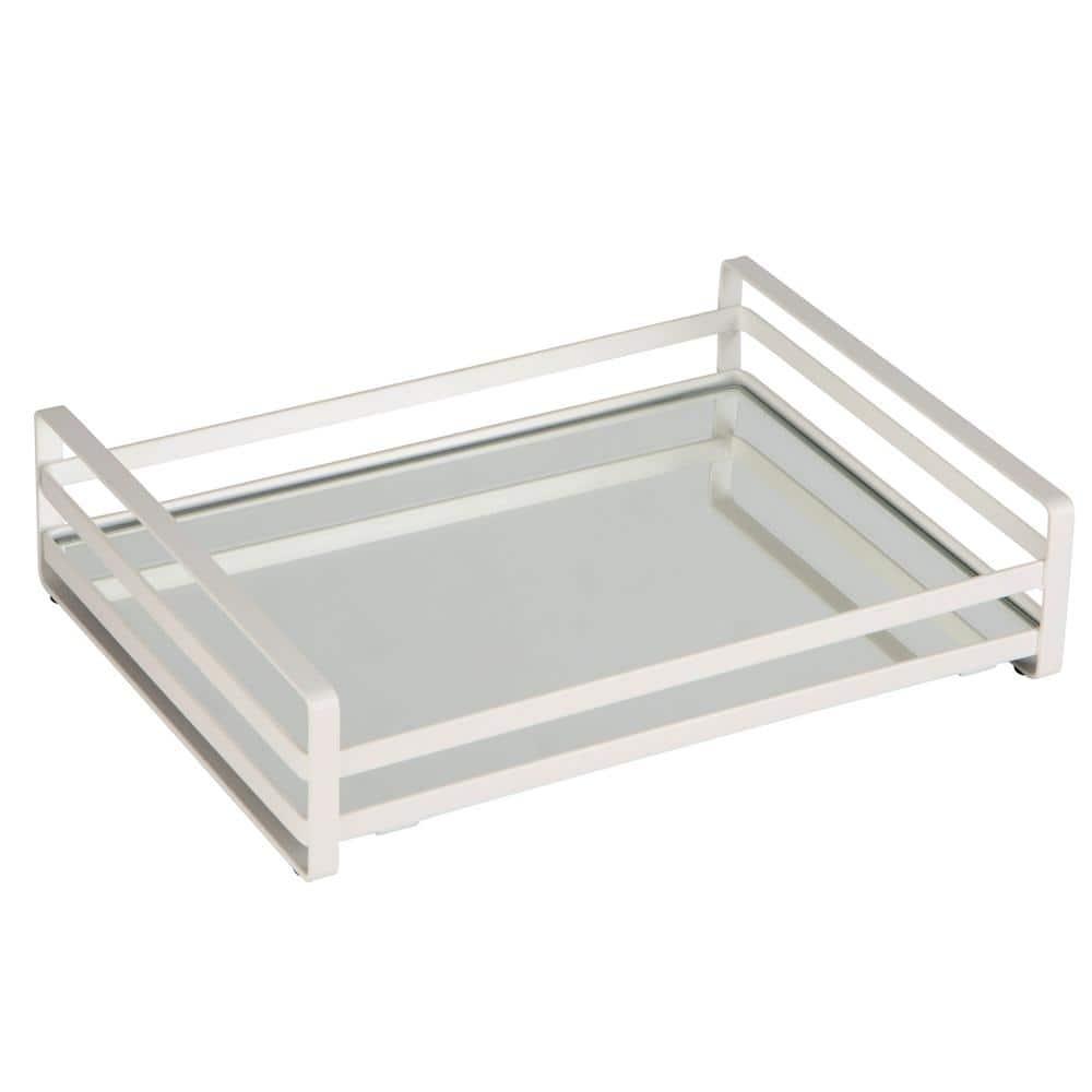 Home Details Flat Wire Large Vanity Tray White : Microfiber, Machine Washable, Non-Slip Backing