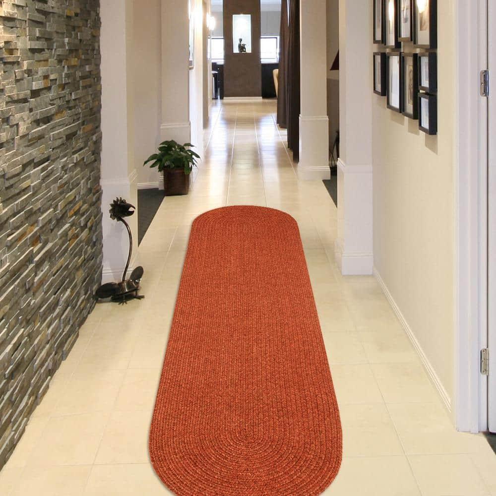 Braided Brick 2 ft. x 8 ft. Solid Indoor/Outdoor Oval Area Rug