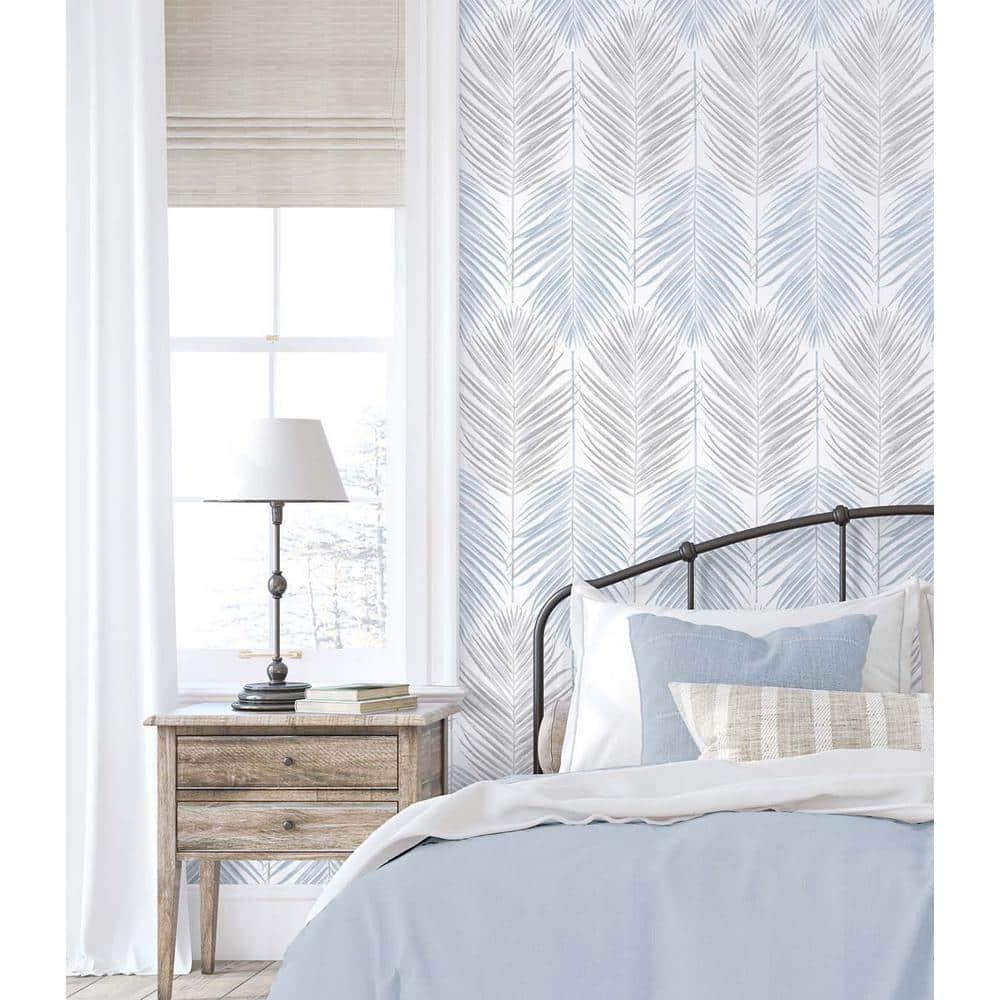 NextWall  Two Toned Palm Peel and Stick Wallpaper 20.5 in. W x 18 ft. L - Blue Mist & Daydream Grey