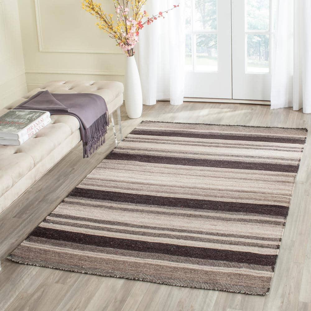 Dhurries DHU628 Hand Woven Area Rug - Natural/Black - 3'x5' - Safavieh.