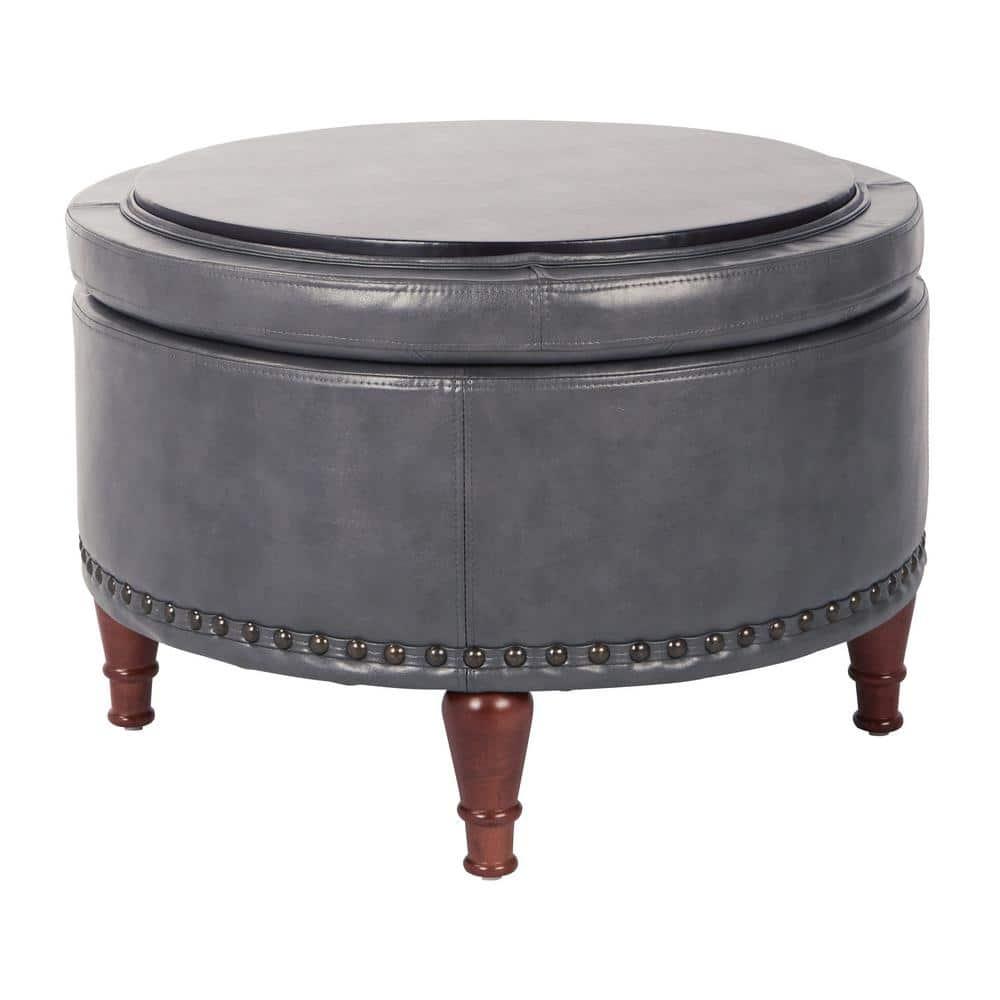 Alloway Storage Ottoman Pewter - OSP Home Furnishings: Faux Leather, Nailhead Trim, Wood Legs, Flip Tray Top
