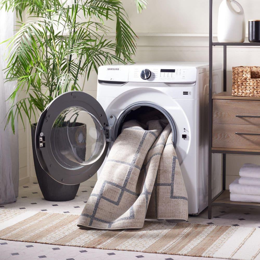 SAFAVIEH Blair Parker Geometric Machine Washable Area Rug, 8' x 10', Beige/Grey