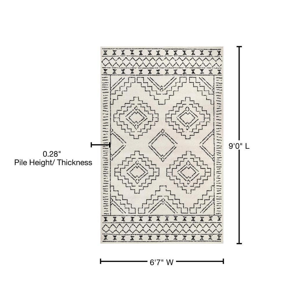 Nuloom 7x9 Noa Triabl Moroccan Indoor Area Rug, Black, Bohemian Design, Stain Resistant, BedroomLiving Room, Kitchen,