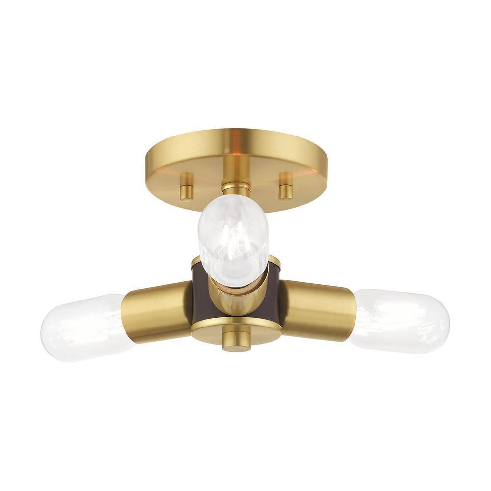Livex Lighting Copenhagen 3-Light Mid-Century Metal Ceiling Mount in Satin Brass