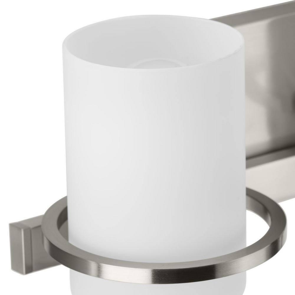 Progress Lighting Reiss 2-Light Vanity Light, Brushed Nickel, White Glass Shade
