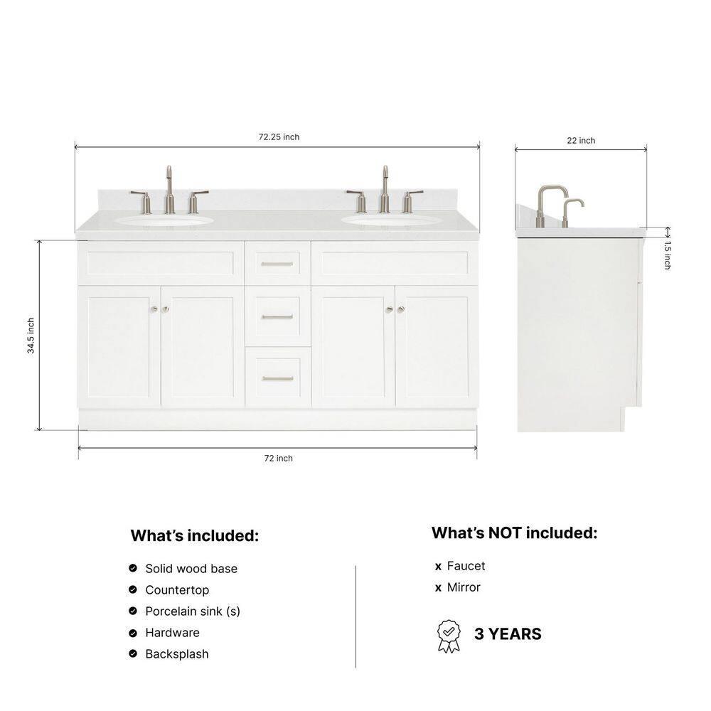 Ariel F072dcqovo Hamlet 72" Free Standing Double Basin Vanity Set - White